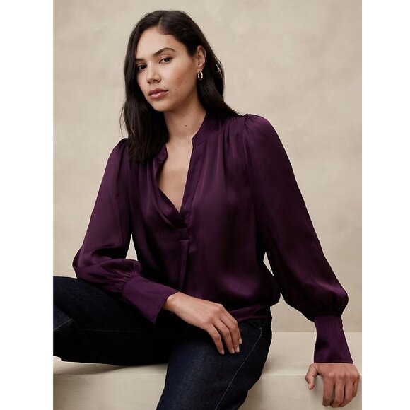 NWOT Banana Republic Factory Crinkle Volume-Sleeve Blouse - Picture 1 of 6